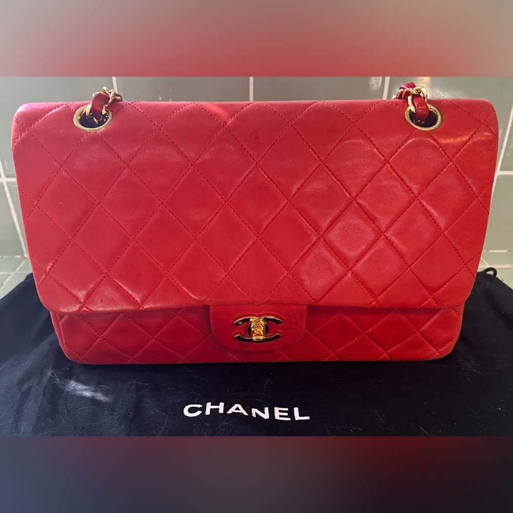 CHANEL Red Quilted Shoulder Bag